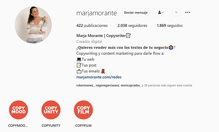 Biografía Instagram - Marja Morante
