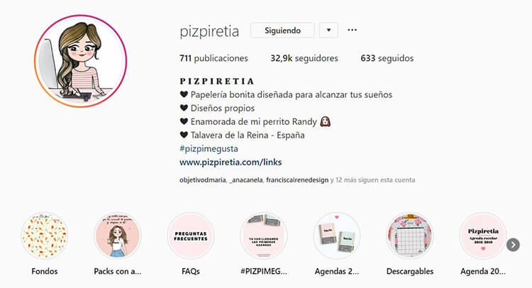 Biografía de Instagram - Pizpiretia