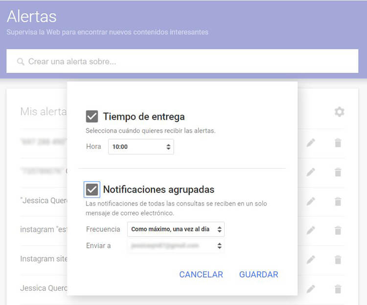 Google Alerts - configurar emails