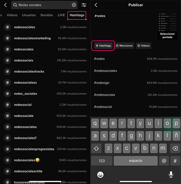 Hashtags TikTok Búsqueda