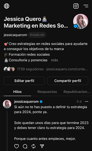 Threads de Instagram - Perfil