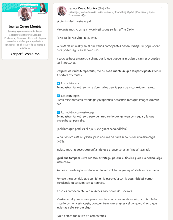 Copywriting para redes sociales - Ejemplo LinkedIn
