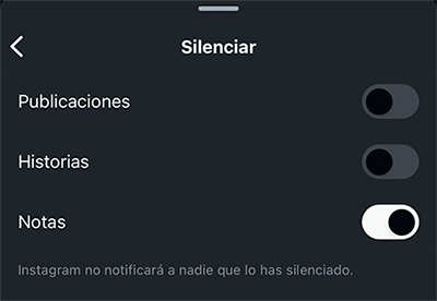 Notas de Instagram - Silenciado